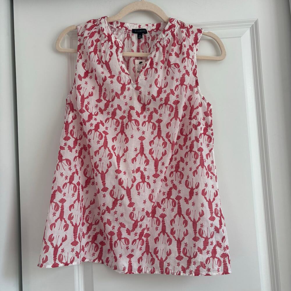 NWT Talbots Red Lobster Print Shell Top Sz XS Nautical Marine Novelty Coastal